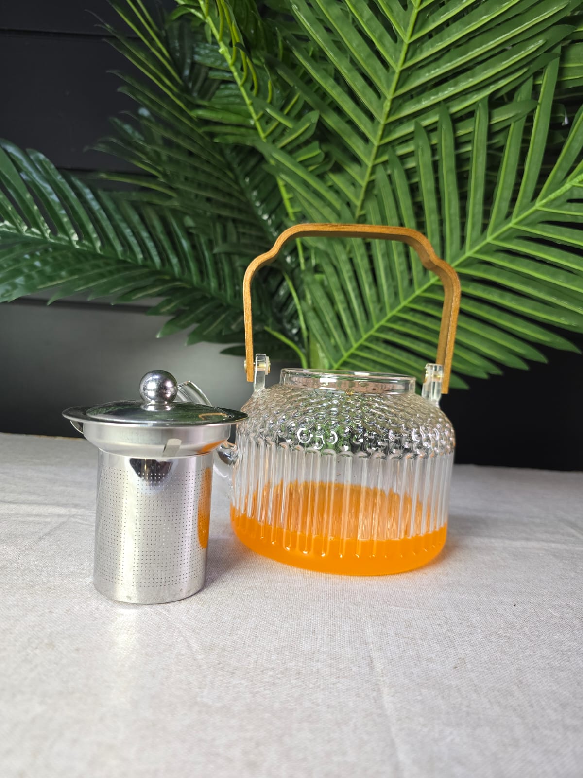 1.5l Bamboo Handle Borosilicate Glass Tea Pot with Infuser