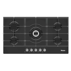 Neso 90cm Built-In Gas Hob – 5 Burners, Black Tempered Glass, Automatic Ignition
