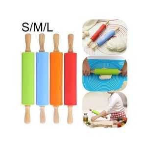Silicon Non-Stick Rolling Pin With Wooden Handle-30cm