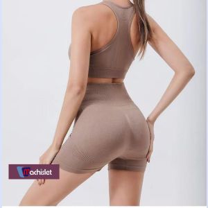 Machislet Lightweight Breathable Yoga Clothes for Women Form-fitting Workout Outfits with High Elasticity for Yoga Running Fitness(Suitable 80-145KG)-BROWN