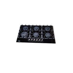 KHAL Hob 6 Gas Burner with 1 Wok Burner, Black Glass 90cm ID-6002