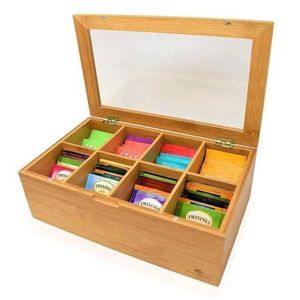 Bamboo Tea Bag Organizer Storage Teabag Organizer With Cover 6 Slot Storage