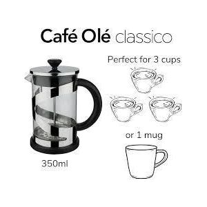 Cafe ole Classico Gold Cafetière, 350ml / 1 Mug / 3 Espresso Cups, French Press Coffee Maker, Stainless Steel Mesh Filter, Glass Body, Gold Finish