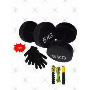5kgs dumbbells set , skipping rope and free gloves