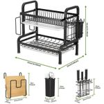 CYFAZA 2 Tier Dish Rack for Kitchen Counter, Dish Drying Rack with Draining Tray, Plate Rack & Dish Drainer, Utensil Holder and Cutting Board Holder
