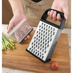 4-Sided Cheese Grater with Container – 100% BPA-Free Stainless Steel Box Grater, Parmesan Shredder, Vegetable Slicer, Slip-Resistant Handle, Dishwasher Safe Zester – Black