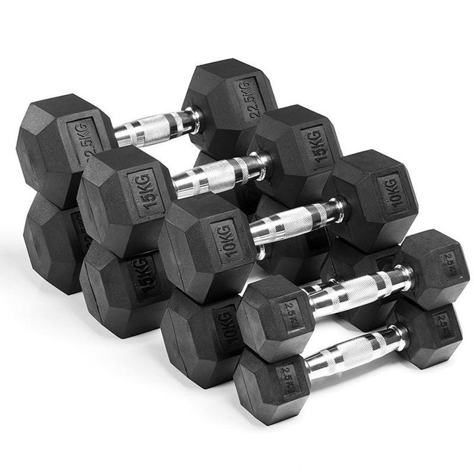 Rubber Coated Hexagon Dumbells Set