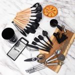 44pcs Ustensiles De Cuisine En Silicone Avec Manche En Bois, Spatules Antiadhésives
