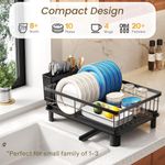 addigoes Iron Dish Rack with Extendable Drainboard & Knife Holder - Space Saving Counter Drying Rack with Utensil Holder and Knife Slots (Black)