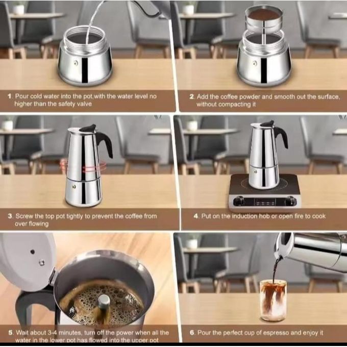 Stainless Steel Italian Pot Espresso Coffee Maker For 6 Cups
