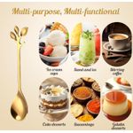 Set Of 4 Ceramic Tea Cups With Stand,Printed Coffee Mugs With Holder+Elegant Gold Leaf Coffee Spoons,Tableware Dessert Spoons,Espresso & Dessert Tea Spoons - 150 ML