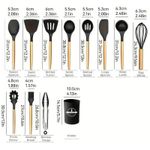 12 PCS Kitchen Cooking Utensils Set, Non Stick Silicone Utensil Set 446°F Heat Resistant, Wooden Handle Silicone Cookware Set