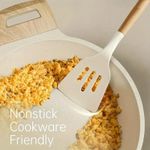 10-piece set of non-stick pans with wooden handles and silicone spatulas - khaki