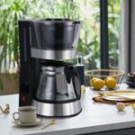 WINNING STAR Coffee Maker Machine with Filter 1.2L Glass Coffee Pot/ Water Tank Non-Stick Coated Hot Plate Warm Keeping/ Automatic Pause Function 1.1m Copper Charging Cable VDE Plug
