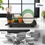 Flushrenic Dishwashing rack,Kitchen countertop cutlery drying rack,Dish Drying Rack for Kitchen Counter,Adjustable Drain Spout,Utensil Separation Design,Spout Removable Utensil and Cup Holder,Kitchen storage