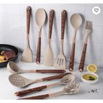 11 Piece Silicone Wood Grain Handle Non-stick Cooking Utensils Set With Storage Bucket