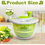 Salad Spinner, Vegetable and Fruit Washing Dryer, Lettuce Spinner – 5L Large Capacity, Green, Easy to Use and Clean