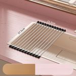 Foldable Kitchen Sink Drainage Storage Rack, Stainless Steel Storage Roll-Up Mat, Silicone Dish Rack for Sink (for Dishes and Chopsticks)