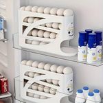 Three-layer rolling refrigerator egg storage box - holds 24 eggs, space-saving side door design, durable plastic material, large capacity kitchen and refrigerator storage, smooth glossy finish, convenient handle