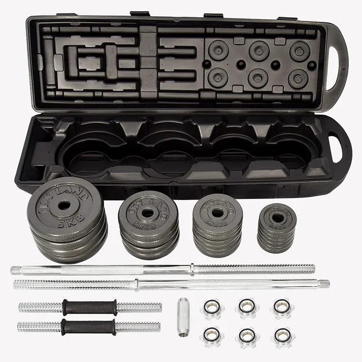 50KG Adjustable Cast Iron Barbell & Dumbbell Set with Carrying Case