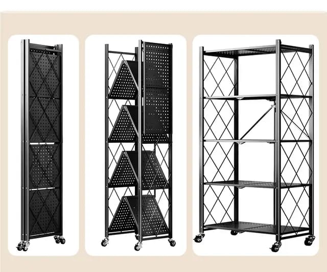 5-Tier Foldable Heavy-Duty Metal Storage Rack with Wheels