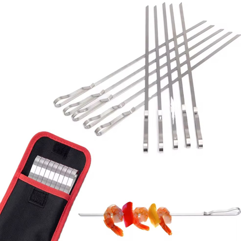Stainless Steel BBQ Skewers 24" Heavy Duty Barbecue Mshikaki Kebab Sticks Set of 20