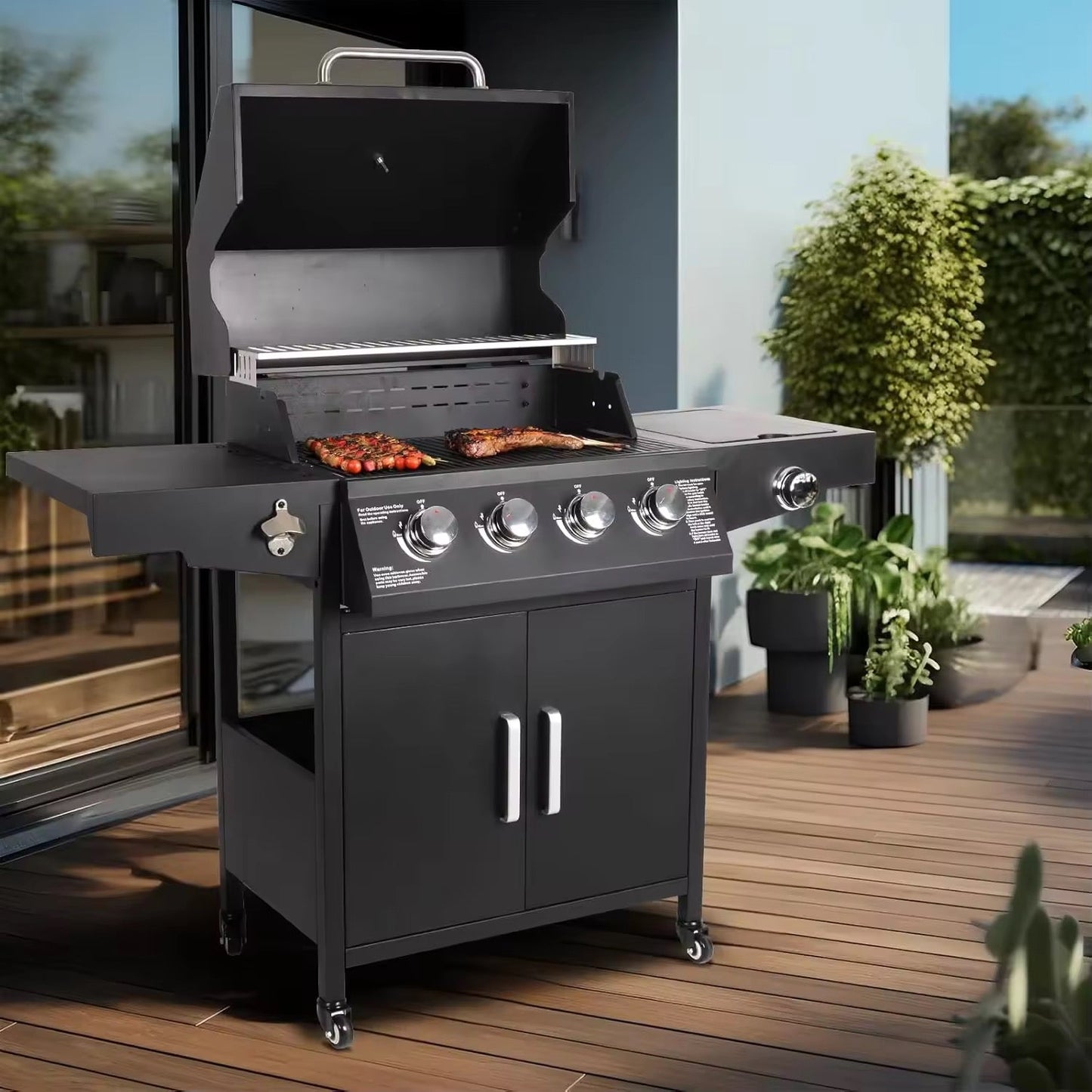 4-Burner Gas Grill with Side Burner – High-Output Propane BBQ for Home, Garden & Outdoor Cooking Curated by Homelux Lifestyle