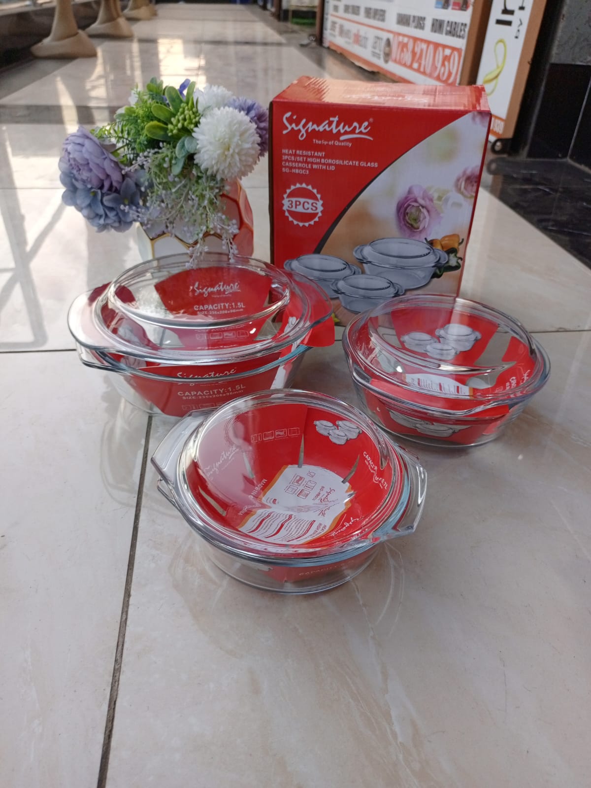 3 Pcs High Borosilicate Glass Casserole Set with Lids Oven Microwave Freezer Safe