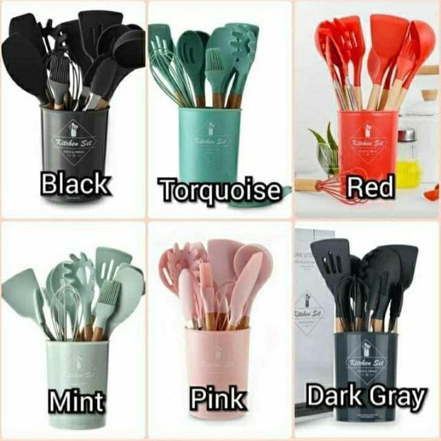 11 pcs Silicone spoon black grey brown red pink green