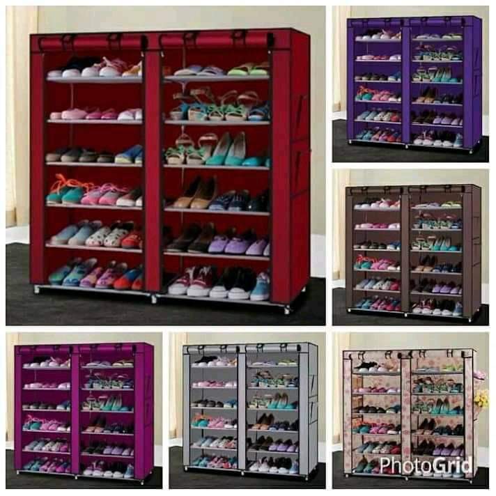 Double column shoe rack with canvas cover
