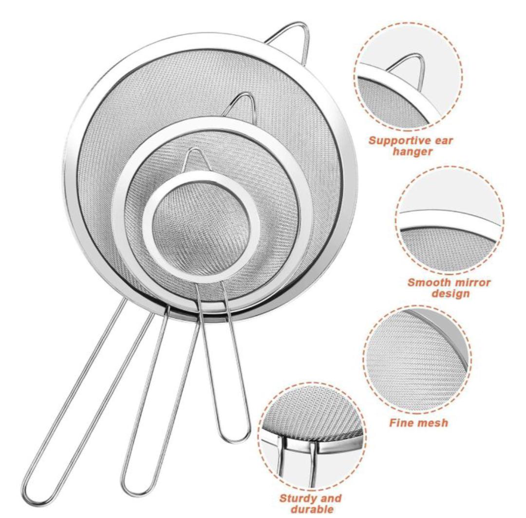 3Pc Stainless steel mesh stainer set