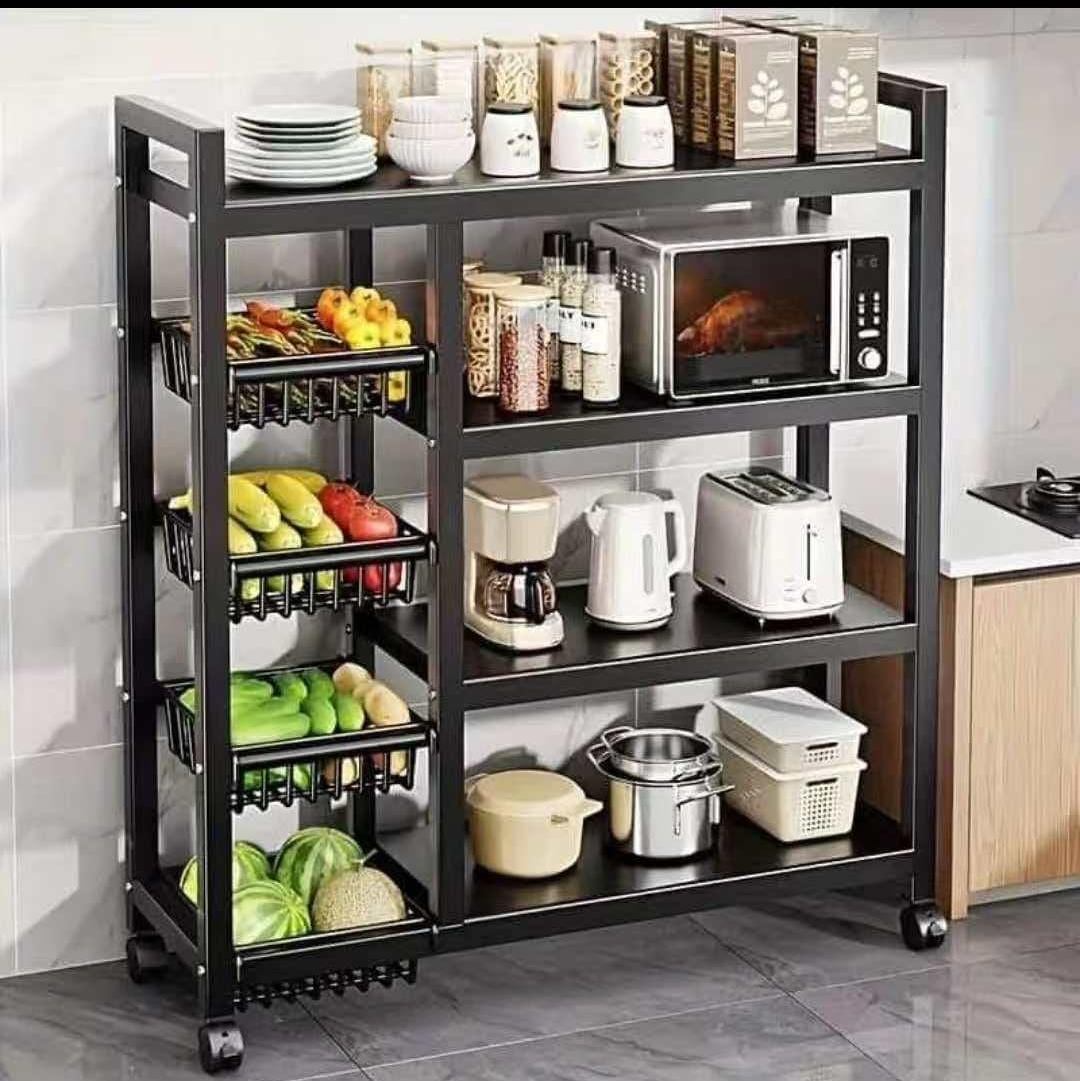 Microwaves stand with fruits