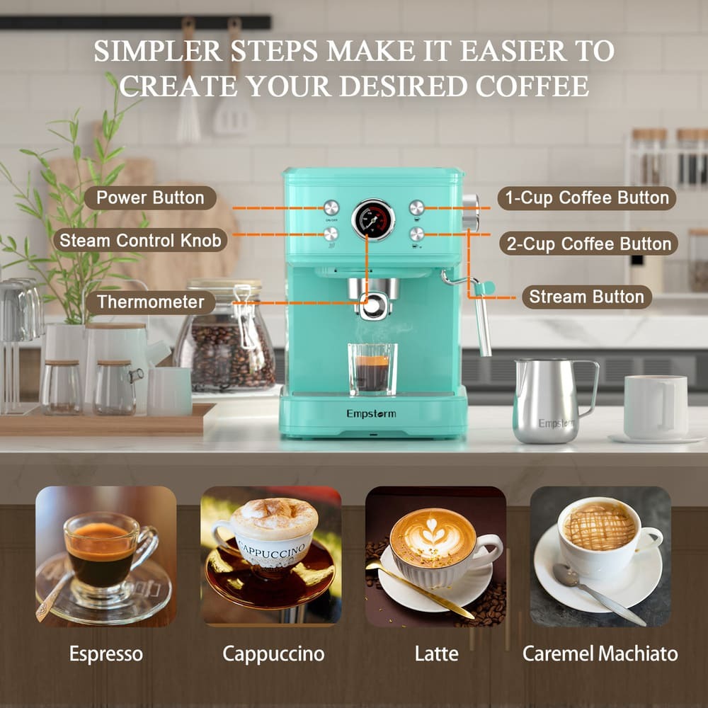 Empstorm 20 Bar Espresso Coffee Maker with Milk Frother | Semi-Automatic