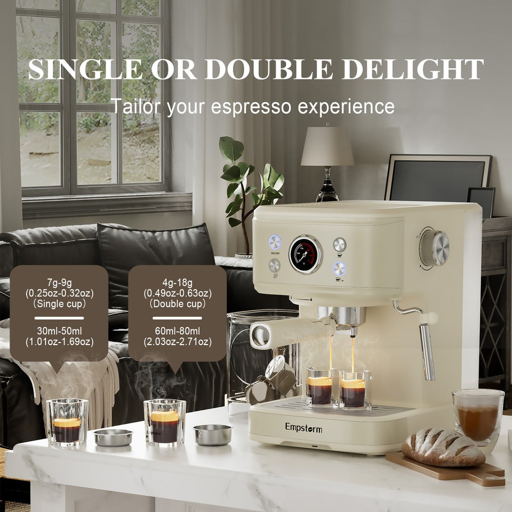 Empstorm® Espresso Machine 20 Bar EM-04E | Semi-Automatic Coffee Maker with Milk Frother