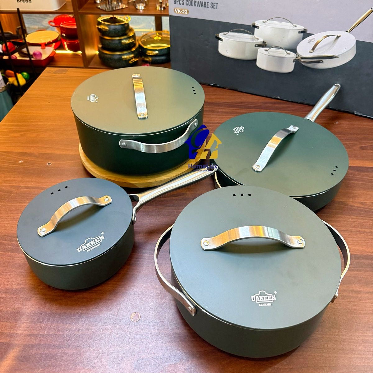 UAKEEN 8-Piece Ceramic Cookware Set  PFOA Free, Induction Compatible