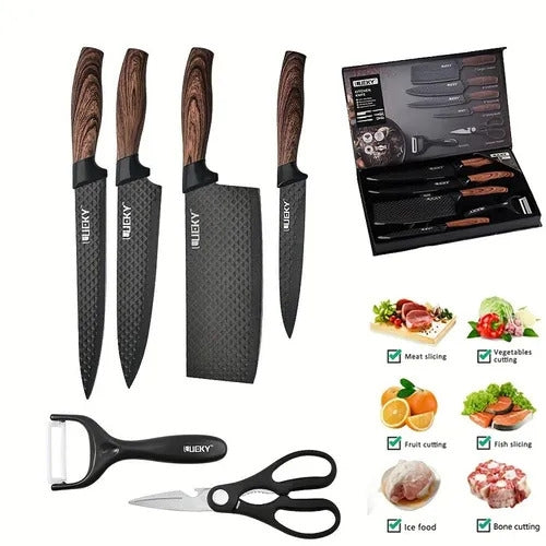 Premium 6-Piece Stainless Steel Kitchen Knife Set – Ultra Sharp with Wooden Ergonomic Handles