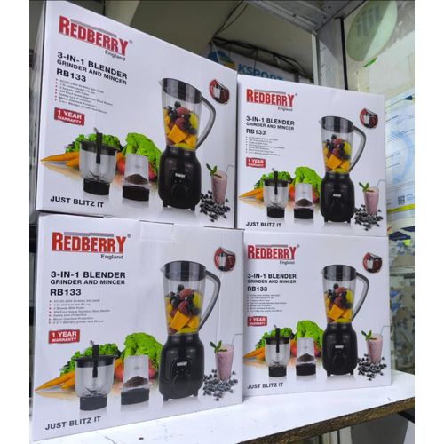 Redberry 3 in 1 Electric Blender with Grinder &amp; Chopper – Perfect for Smoothies &amp; Spices