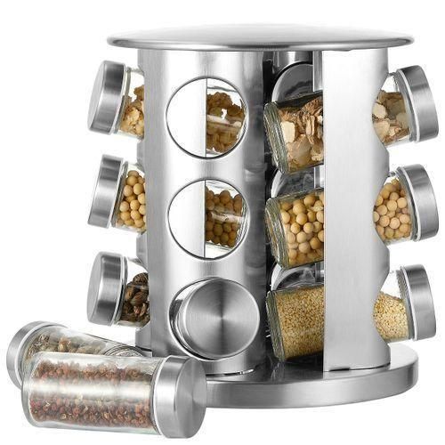 Rotating Spice Rack with 12 Glass Jars/Spice Shelves