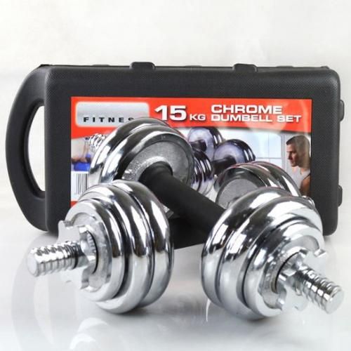 15KG Chrome Adjustable Dumbbell Set With Case + FREE ROLLER
