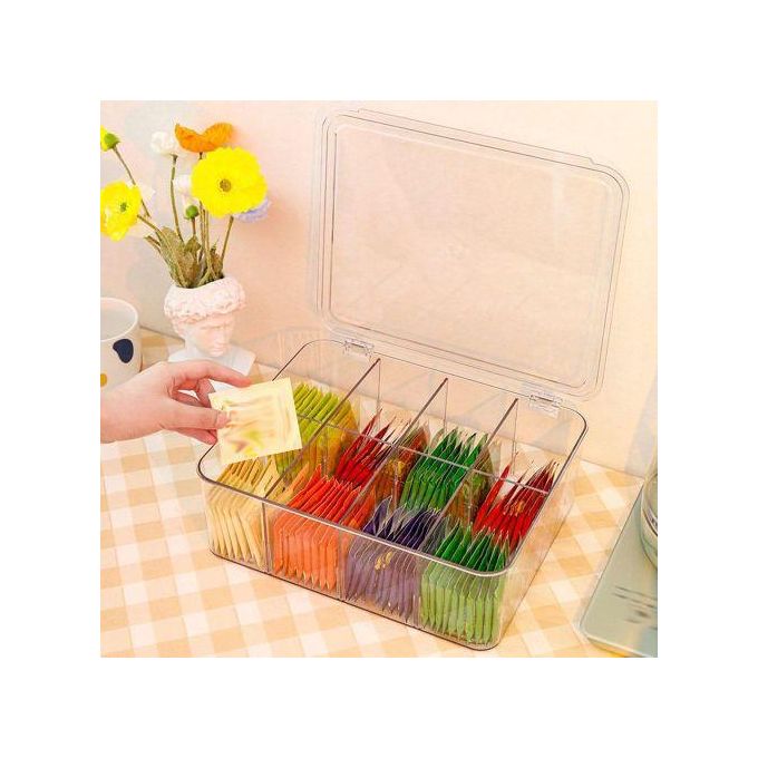 Acrylic Tea Bag Organizer With Lid, Stackable Coffee Partition Box, Office Multi-purpose Storage