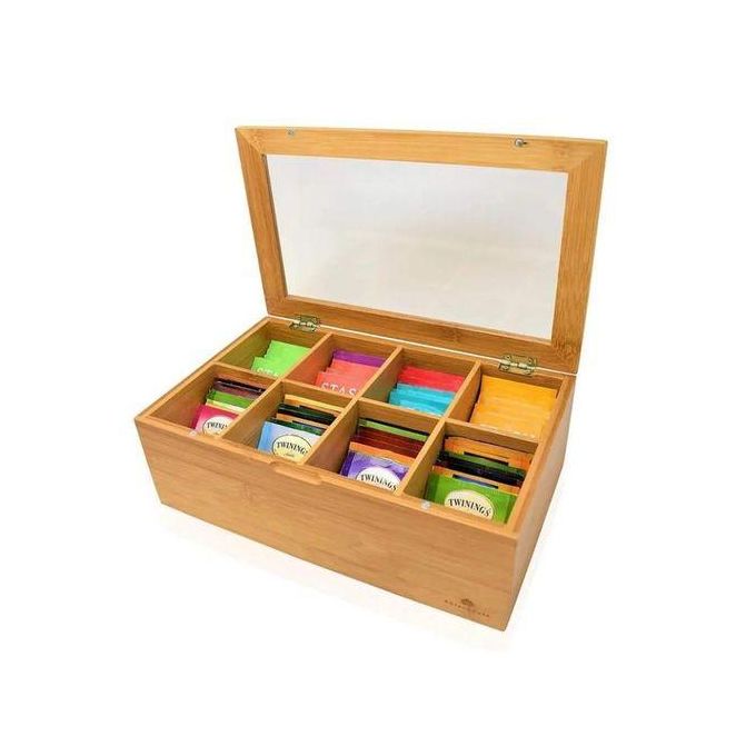 Bamboo Tea Bag Organizer Storage Teabag Organizer With Cover 6 Slot Storage