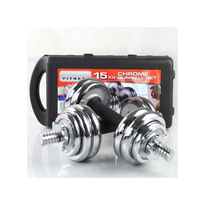 15KG Chrome Adjustable Dumbbell Set With Case + FREE ROLLER