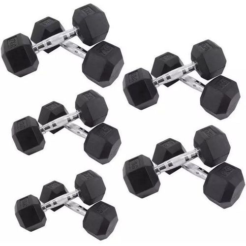 Black Hexagon Dumbells Weight Set