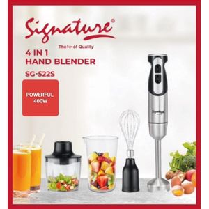 Signature 400W 4-in-1 Hand Blender Set - 2-Speed Stick Mixer With Titanium Plated Stainless Steel Blade, 700ml Mixing Beaker And Food Chopper, And Whisk Attachment - Kitchen Mixer For Blending