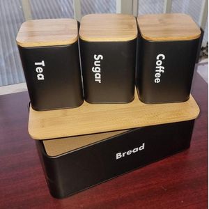 Galvanized metallic Ribbon Bread bin with 3 canisters each