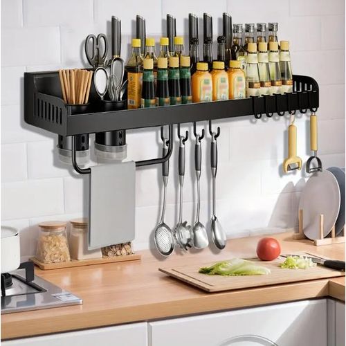 General 60cm Black Stainless Steel Kitchen Storage Shelf with Double Support