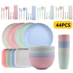 44-Piece Unbreakable Dinnerware Set, Cutlery Set - Multicolor - Fork, Spoon, Plate - Reusable