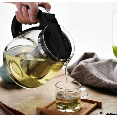 CrystalBrew™ Borosilicate Glass Tea Decanter – Sleek Black Edition