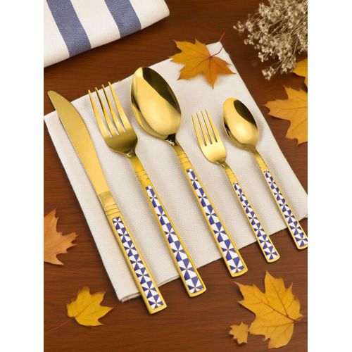 5 Pack Gold Silverware Set Stainless Steel Flatware with Spoons Forks Knife