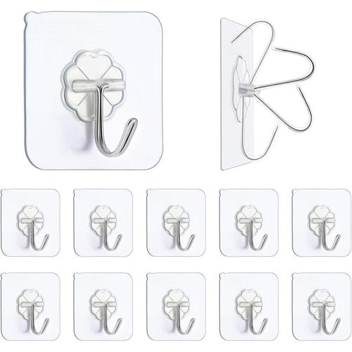 DYXDYC 12 Pack Wall Hooks for Hanging 33lb(Max) Heavy Duty Self Adhesive Hooks Transparent Waterproof Sticky Hooks for Keys Bathroom Shower Outdoor Kitchen Door Home Improvement Utility Hooks